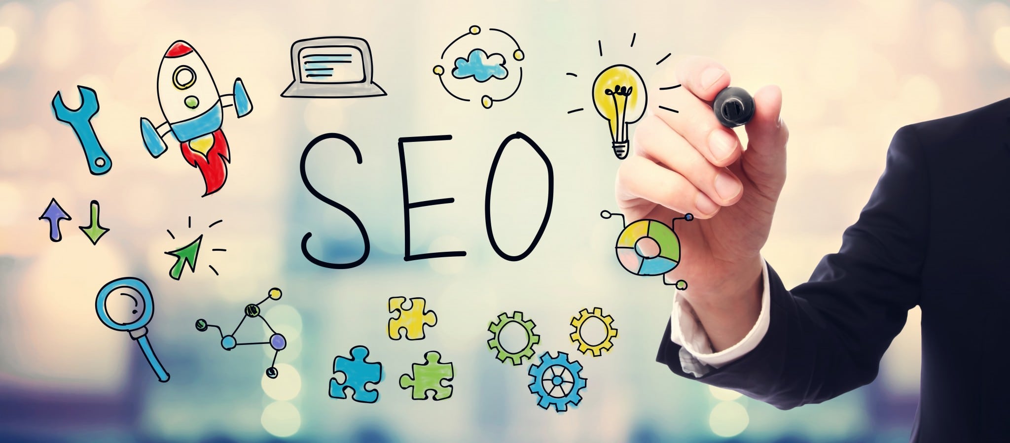 Businessman drawing SEO concept